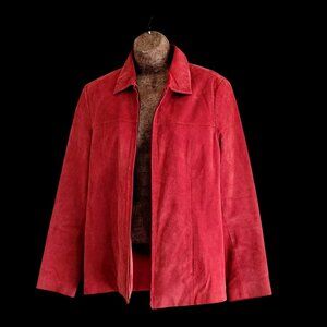 Red Womens Suede Jacket With Zip Front & Spread Collar 8